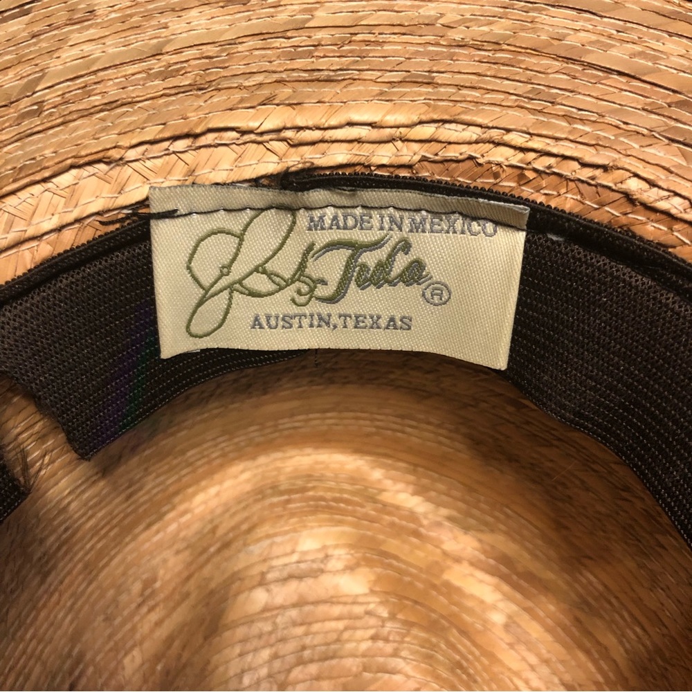 Tula of Austin, TX Straw Fedora w Striped Ribbon Band w Tula Medallion - Picture 10 of 12